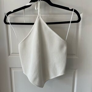 ✅House of Harlow 1960 Luxe Essentials White Ribbed Knit halter Crop Top